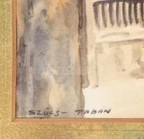 Szűcs Pál (1906-1969): Téli Tabán. Akvarell, papír, jelzett, paszpartuban, 31,5×24 cm