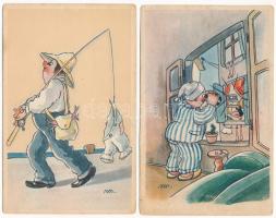 5 db RÉGI olasz humoros és grafikai képeslap / 5 pre-1945 Italian motive postcards: humorous graphic...