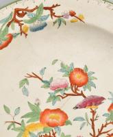 cca 1890/1900, Wedgwood Etruria virágos ágon pihenő madár mintával díszített pecsenyés tál. Kézzel f...