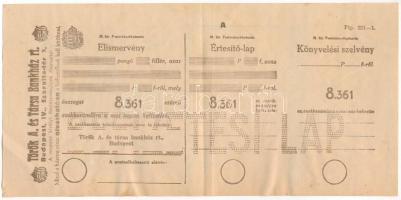 ~1930-1940. "M. Kir. Postatakarékpénztár - Befizetési lap" kitöltetlen, hátoldalán osztály...