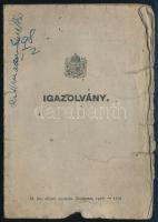 1937 Bp., M. kir. Révkapitányság által kiállított csónakigazolvány (Turul csónakház), sérült