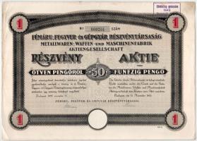 Budapest 1935-1942. "Fémáru-, Fegyver és Gépgyár Részvénytársaság" részvénye 50P-ről német...
