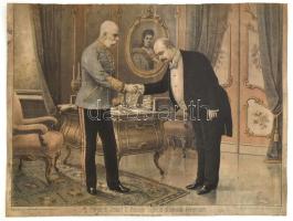 1905 I. Ferenc József őfelsége fogadja Kossuth Ferencet, litográfia, hiányos, restaurált, 41×53 cm