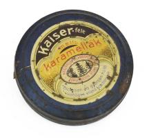 cca 1910 Kaiser Frigyes, Kaiser-féle mellkaramella cukorka fémdoboz, m:9cm