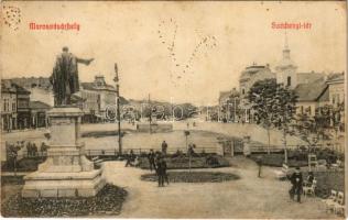 1910 Marosvásárhely, Targu Mures; Széchenyi tér és szobor. Reichardsperg J. és társa Márványi Arthur kiadása / square (apró lyukak / tiny pinholes)