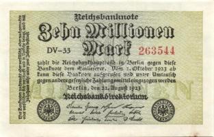 Német Birodalom / Weimari Köztársaság 1923. 10.000.000M (3x) egymás utáni sorszámokkal T:I-