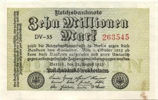 Német Birodalom / Weimari Köztársaság 1923. 10.000.000M (3x) egymás utáni sorszámokkal T:I-