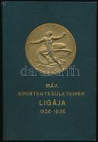 Magyar vasutas sport 1900-1936. és a MÁV sportegyesületeinek ligája 1926-1936. Bp.,(1936), Klein S.-ny., 271+1 p.+2 (kihajtható táblázatok) t. Gazdag szövegközti fekete-fehér képanyaggal, táblázatokkal illusztrált. Kiadói aranyozott egészvászon-kötés, kissé kopott borítóval, 214-225 oldalak között a lapokon gyűrődésnyomokkal.