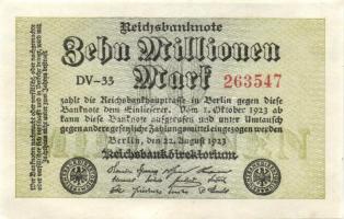 Német Birodalom / Weimari Köztársaság 1923. 10.000.000M (4x) egymás utáni sorszámokkal T:I