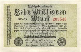 Német Birodalom / Weimari Köztársaság 1923. 10.000.000M (4x) egymás utáni sorszámokkal T:I