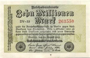 Német Birodalom / Weimari Köztársaság 1923. 10.000.000M (5x) egymás utáni sorszámokkal T:I,I-