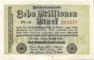 Német Birodalom / Weimari Köztársaság 1923. 10.000.000M (5x) egymás utáni sorszámokkal T:I,I-