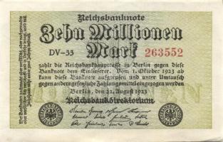 Német Birodalom / Weimari Köztársaság 1923. 10.000.000M (5x) egymás utáni sorszámokkal T:I,I-