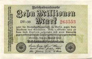 Német Birodalom / Weimari Köztársaság 1923. 10.000.000M (5x) egymás utáni sorszámokkal T:I,I-