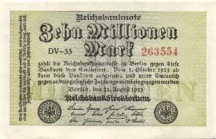 Német Birodalom / Weimari Köztársaság 1923. 10.000.000M (5x) egymás utáni sorszámokkal T:I,I-