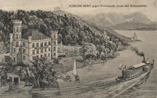 Schloss Berg with the Votivkapelle,  Rottmannshöhe, cruise ship and sailing dinghy