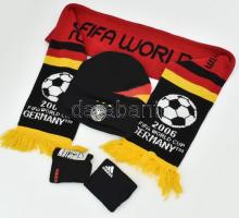 cca 2006 Német labdarúgó válogatott hivatalos Adidas sapka, 2 db csuklószorító, sál jó állapotban / German football national team official hat, armbands and scarf