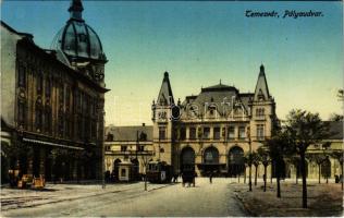 Temesvár, Timisoara; Pályaudvar, vasútállomás, villamos / railway station, tram (EK)