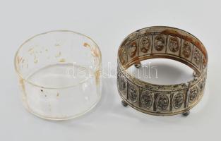 Fém kínáló tál hibátlan üveg betéttel d: 11 cm