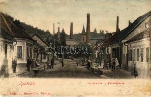 Resica, Resita; Vasút utca, gyár. L. Braumüller kiadása / factory, street (Rb)