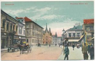 Kolozsvár, Cluj; Wesselényi Miklós utca, Takarékpénztár, Baumzweig, Farkas üzlete / street view, shops, savings bank (EK)