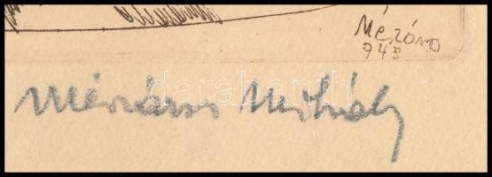 Mészáros Mihály (1930-2008): A romos Lánchíd. Rézkarc, papír, jelzett, 9x14 cm