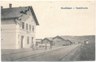 1918 Mezőbánd, Band (Maros, Mures); vasútállomás, vonat / railway station, train