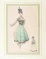 cca 1916 Színes női divatkép, nyomat, papír, modern paszpartuban, 32x20 cm körüli méretekben