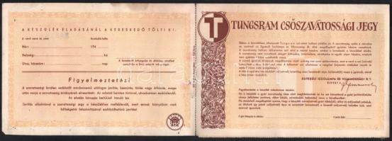 cca 1944 Orion 444 rádió szavatossági jegye, egyben Tungsram csőszavatossági jegy, kissé foltos