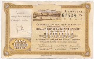 1925. "Országos Magyar Hadimúzeum Egyesület" tárgysorsjáték sorsjegy 10.000K értékben, "10140" sorszámmal T:F erős papír, de kisebb beszakadások, lyuk