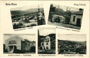 Nagybánya, Baia Mare; látkép, festőiskola, veresvizi aranybánya bejárata, Dr. Wagner szanatórium / art school, sanatorium, Valea rosi mine entry