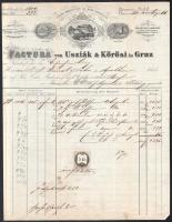 1866 Graz, Factura von Usziák & Körösi dekoratív fejléces számla, 5kr okmánybélyeggel