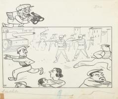 Gerő Sándor (1904-1977):Háborús karikatúra. Tus, papír, jelzett. Lapméret:18x19 cm