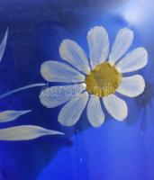 Parádi kézzel festett kék váza. Kopással, m: 10,5 cm