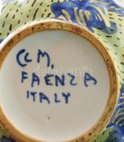 Faenza 6 darab fácánmintás csésze, kis pattogzással, jelzett, m: 5,5 cm