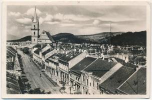 Beszterce, Bistritz, Bistrita; Fő utca, Rozenfeld Áron és Wellmann üzlete, Transsylvania szálloda. Leporellolap belül 10 képpel / main street, shops, hotel. leporellocard with 10 pictures