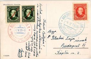 1939 Pozsony, Pressburg, Bratislava; Námestie / tér, villamos, Grand Cafe kávéház, Manderla szálloda...