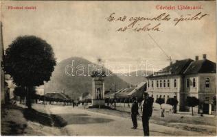 1913 Újbánya, Königsberg, Nová Bana; Fő utca, Szentháromság szobor / main street, Trinity statue (EK)