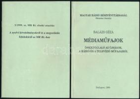 1999 Balázs Géza: Médiaműfajok. Összefoglaló az újságok, a rádió és a televízió műfajairól. Bp., 1999, Magyar Rádió Rt. Oktatási Osztály, 62 p. + 3/1999. sz. MR Rt. elnöki utasítás. A nyelvi követelményekről és a megszólalás feltételeiről az MR Rt.-ben. Kiadói tűzött papírkötés.