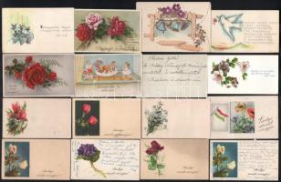 21 db vegyes üdvözlőkártya (névnapi, stb.), részben kézzel írt sorokkal