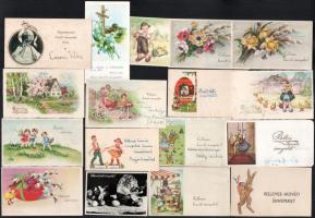 21 db húsvéti üdvözlőkártya, részben kézzel írt sorokkal