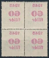 1945 Kisegítő bélyegek (IV.) 60f/8f 4-es tömbben a piros felülnyomás gépszínátnyomatával