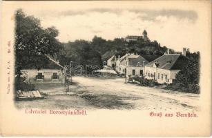 Borostyánkő, Bernstein (Vasmegye); utca, vár, Mager József üzlete / street view, castle, shop (fl)