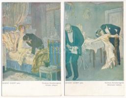 Moderne Barmherzigkeit - 6 db RÉGI vágott művész motívum képeslap sorozatban, Robert Schiff szignóva...