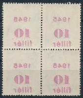 1945 Kisegítő bélyegek (IV.) 10f/12f 4-es tömbben a piros felülnyomás lefelé tolódásával és gépszínátnyomattal
