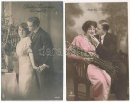 13 db RÉGI zsáner motívum képeslap vegyes minőségben: szerelmes párok / 13 pre-1945 motive postcards in mixed quality: romantic couples in love