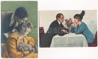 13 db RÉGI zsáner motívum képeslap vegyes minőségben: szerelmes párok / 13 pre-1945 motive postcards...