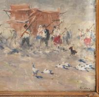 Csillag József (1894-1977): Vonuló emberek és állatok. Olaj, vászon, jelezve jobbra lent. Dekoratív,...