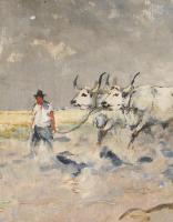 Csillag József (1894-1977): Vonuló emberek és állatok. Olaj, vászon, jelezve jobbra lent. Dekoratív,...