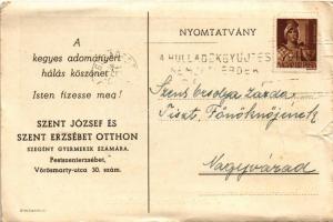 Budapest XX. Pestszenterzsébet, Pesterzsébet, Erzsébetfalva; "Isten fizesse meg! A kegyes adomá...